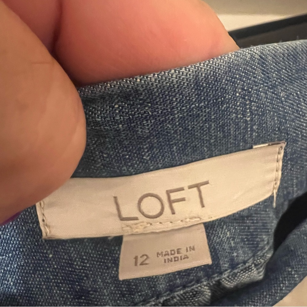 LOFT Blue Button-Front Denim Midi Skirt - Picture 11 of 12